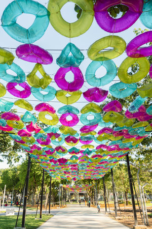 Kuala Lumpur, Malaysia - July 10, 2023 : Taman Tasik Titiwangsa park colorful garland road