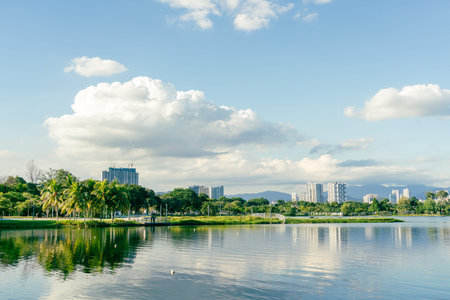 Taman Tasik Titiwangsa park lake view in Kuala Lumpur, Malaysiaのeditorial素材