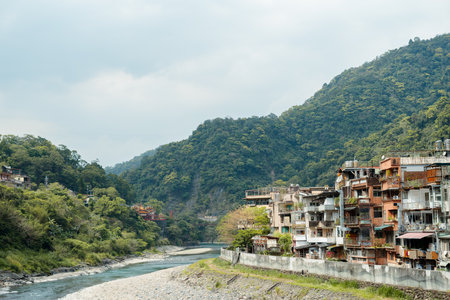 Wulai riverside hot spring village in New Taipei City, Taiwanのeditorial素材