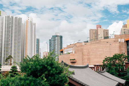 Hong Kong - September 15, 2023: Plaza Hollywood shopping mall and apartment buildingのeditorial素材