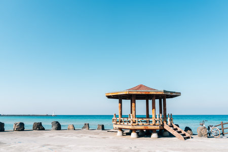 Sehwa Beach and pavilion in Jeju Island, Koreaのeditorial素材
