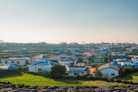 Byeolbangjin Fortress Hado-ri village houses in Jeju Island, Koreaのeditorial素材