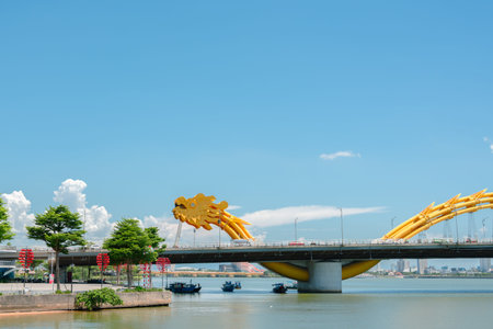 Dragon bridge and Han river in Danang, Vietnamのeditorial素材