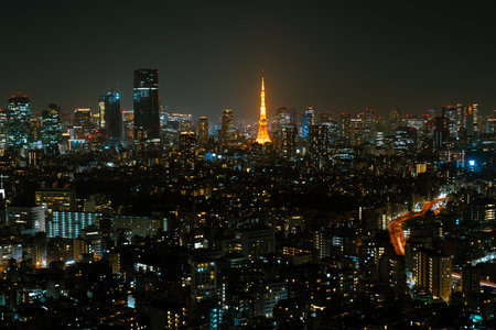 Tokyo tower and night city view in Tokyo, Japanのeditorial素材
