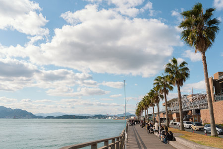 Yamaguchi, Japan - December 2, 2023: Shimonoseki Kanmon Straits and Karato Marketのeditorial素材