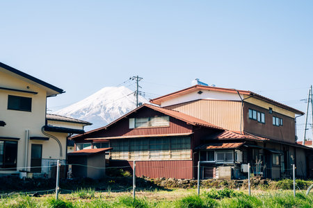 Fujiyoshida country village and Fuji Mountain in Yamanashi, Japanのeditorial素材