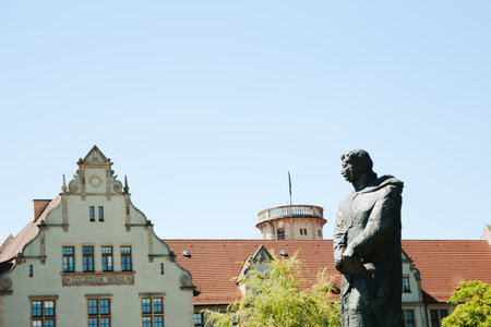 Poznan, Poland - June 9, 2019: Adam Mickiewicz University and monumentのeditorial素材