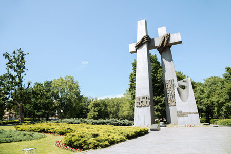 Poznan, Poland - June 9, 2019: Monument to the Victims of June 1956, Adam Mickiewicz Parkのeditorial素材
