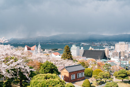 Motomachi street and harbor view at spring in Hakodate, Hokkaido, Japanのeditorial素材