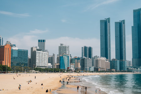Busan, Korea - April 6, 2024 : Haeundae Beach and skyscrapersのeditorial素材