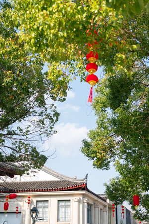 Tiger Hill Pagoda Scenic Area traditional street in Suzhou, Chinaのeditorial素材