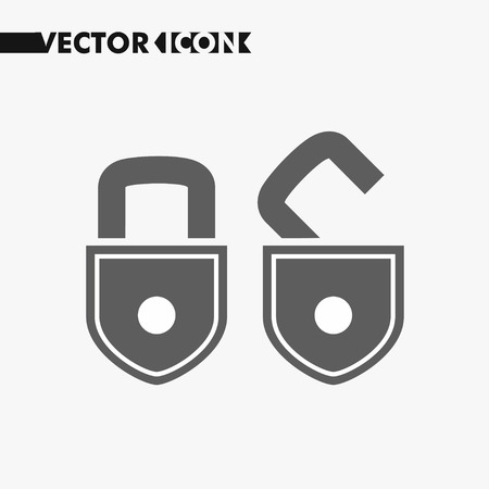 Open lock flat icon. Silhouette lock. Monochrome lock isolated on background. Simple flat design style.のイラスト素材
