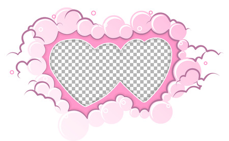 Romantic pink frame hearts template. Vector illustration for love holiday design. Empty hearts for photo. Wedding card, valentine's day greetings, lovely frame.のイラスト素材