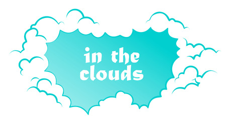 Frame of blue and white clouds, cartoon style. Background with blank place for text. Vector stock illustration.のイラスト素材