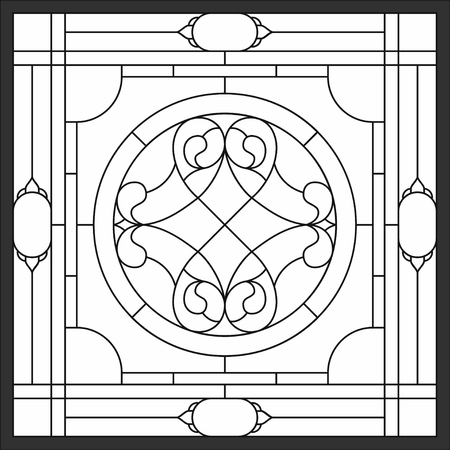 Abstract flower in a square frame, geometric seamless background, window on the ceiling in a square frame, symmetric composition, vector illustrations.のイラスト素材