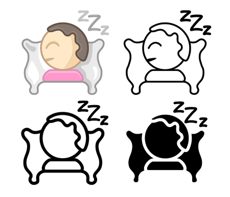 Set Icons of a sleeping person on pillow. Simple, modern flat and thin line vector illustration for mobile app, website or desktop app.のイラスト素材