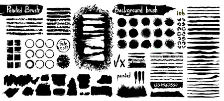 Big collection of black paint, ink brush strokes, brushes, lines, grungy. Dirty artistic design elements, boxes, frames. Vector illustration. Isolated on white background. Freehand drawing.のイラスト素材