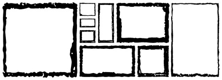Set of grunge square frames. Empty border background. Hand draws black and white ink. Distress damaged edge vintage template. Brush stroke  .のイラスト素材
