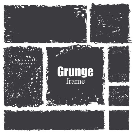 Set of Ink banner. Black rectangular grunge frame. Dirty artistic box, frame or background for text.のイラスト素材