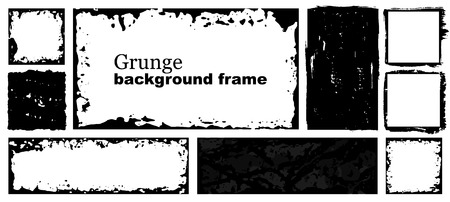 Collection of black square and rectangular frames with torn, damaged edges. Set of hand draw ink borders. Vector illustration.のイラスト素材