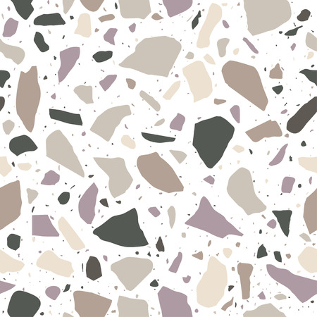 Terrazzo seamless pattern. Marble flooring in pastel colors. Polished rock surface. White background with colored stones. Vector textureのイラスト素材