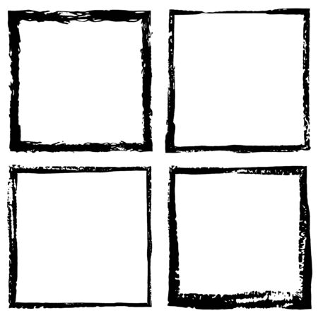 Square vector frame border. Grunge ink illustration. Creative backgrounds template for tags, labels, cards. Hand drawn frame brush strokes.のイラスト素材