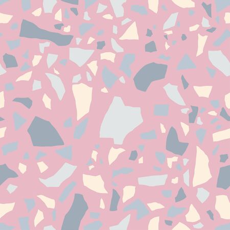 Pastel terrazzo flooring seamless pattern. Vector texture of mosaic floor with natural stones, pale pink color, granite, marble, limestone, concrete.のイラスト素材