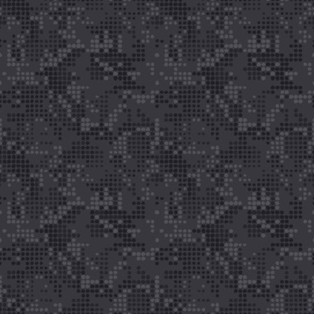 Digital dot half tone black camouflage, seamless pattern. Urban clothing style, masking dotty camo repeat print. Vector monochrome textureのイラスト素材
