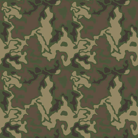 Camouflage pattern background, seamless vector illustration. Classic clothing style masking camo repeat print. Green brown black olive colors forest texture.のイラスト素材