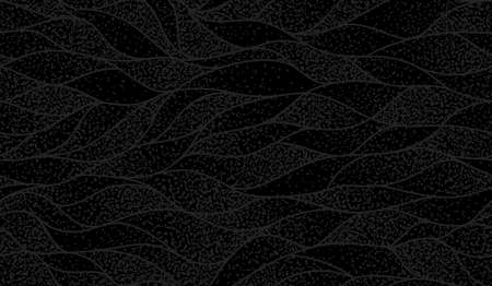 Curly waves tracery, black curved lines, stylized abstract petals pattern. Vector seamless organic background. Leaflets texture wallpapers for printing on paper or fabricのイラスト素材