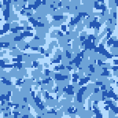 Camouflage pattern background, seamless vector illustration. Classic military clothing style. Masking army camo, repeat print for wallpapers or prints on fabric. Blue, sea colors.のイラスト素材