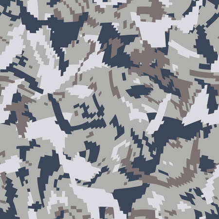 Wave camouflage wallpaper. Seamless urban camo pattern. Military texture. Brown gray desert color disguise background. Vector fabric textile print designsのイラスト素材