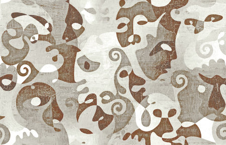 Funky art background in bauhaus style with eye, curves line, faces, retro poster with geometric...