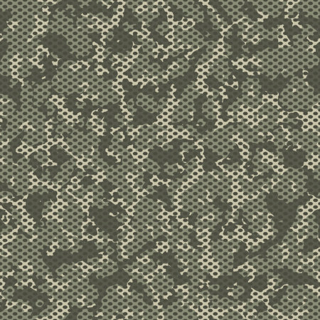 Camouflage seamless mesh  pattern. Khaki green camo design for t-shirt. Military background with holes. Army clothing, Woven fabric effect texture. Vector illustrationのイラスト素材