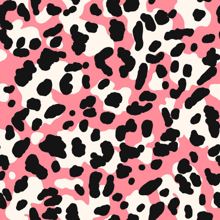Abstract leopard pattern. Trendy seamless vector print. Animal texture. Black spots on pink...