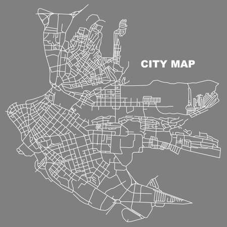 Irkutsk city map. Line scheme of roads. Town streets on the plan. Urban environment, architectural background. Vectorのイラスト素材