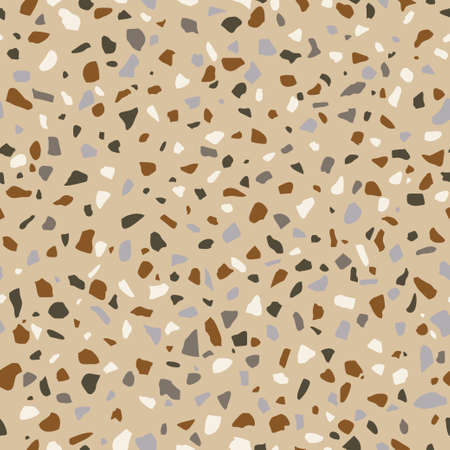 Terrazzo floor texture. Granito tiles of recycled glass, natural stone, quartz, marble chips. Kitchen vintage surfaces. Abstract seamless pattern in beige color. vector wallpaperのイラスト素材