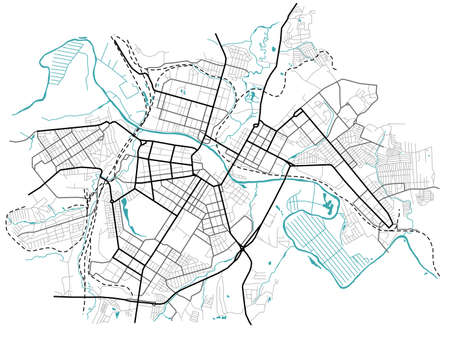 City map of Tula. Scheme of town streets. GPS line navigation plan. Black line road on white isolated background. vectorのイラスト素材