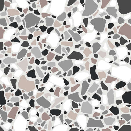 Brown terrazzo seamless texture. Floor tile, polished stone pattern. marble surface. Vector abstract background with chaotic stains.のイラスト素材
