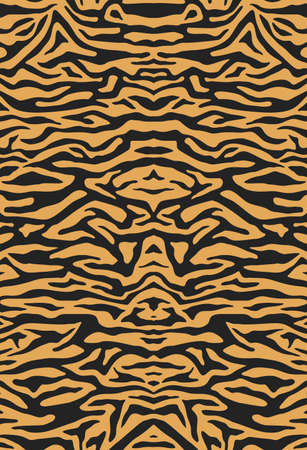 Bengali tiger fur, seamless background. Animal skin, striped symmetrical pattern, print for fabric. black and orange vector backgroundのイラスト素材