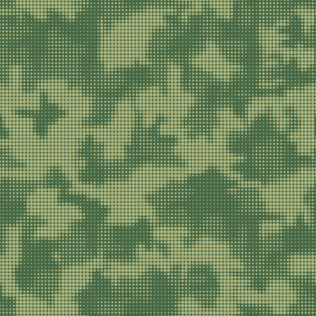 vector camouflage. Green halftone dots design style for clothing print. Seamless camo pattern. military texture in dots shapeのイラスト素材