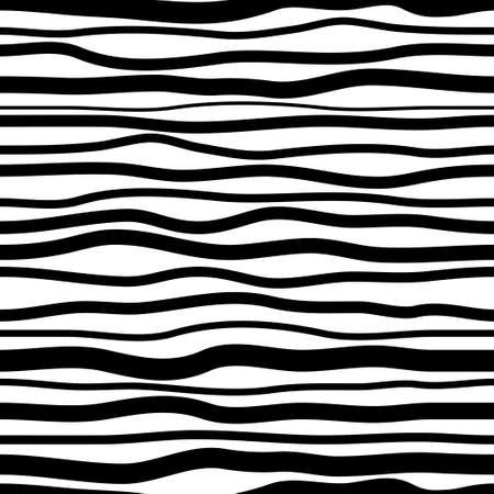 Black curved stripes on white background. Simple monochrome undulating pattern. Optical art, seamless dynamic texture. Soft waves of different thickness. vector templateのイラスト素材