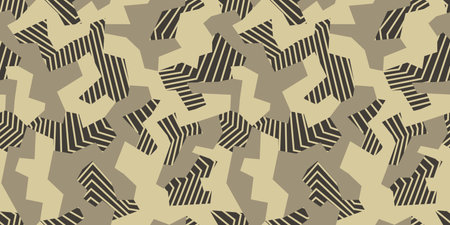 Geometric seamless pattern with polygonal brown camouflage. Modern sport texture ornament for fabric, fashion and vinyl wrap print. Vector abstract background.のイラスト素材