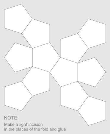 Die cut dodecahedron template. Unfolding polygon with cutting and scoring lines. Cut and glue yourself out of paper. 3D figure layout on a plane. unwrapping shape. vectorのイラスト素材
