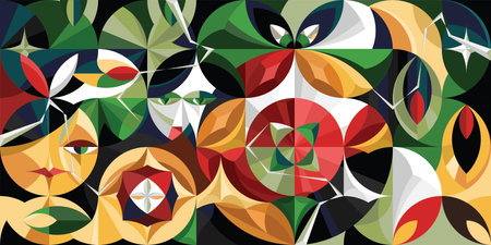 Geometry artwork poster with simple shapes and figures. Abstract mural pattern design in Scandinavian style for branding, web banner. vector printのイラスト素材