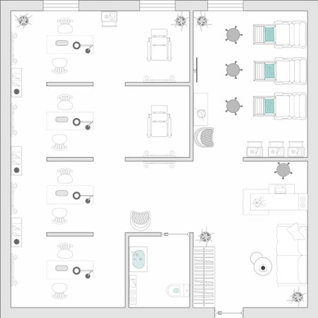 Nail salon interior design. Project of beauty salon. Woman at manicure salon in top view. Spa Center...