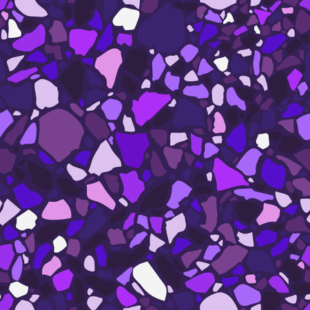 Mosaic floors of marble chips. Terrazzo flooring, polymer mosaic seamless pattern. Abstract bright ultra marine and purple colored stones background. Vector tile textureのイラスト素材