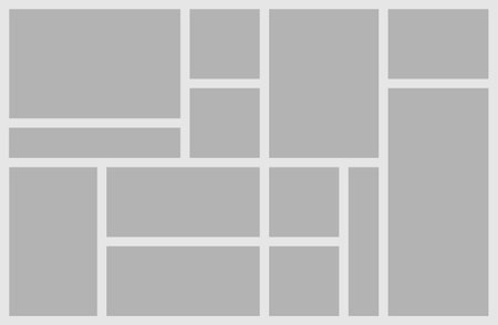 Collage consisting of empty 13 photo frames of square and rectangular shape. Mood board background. Gallery banner. Album board. Vector templateのイラスト素材