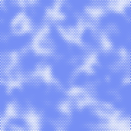 Decorative blue clouds background with blur dotted halfton effect. Stylized sky pattern. Vector wallpaperのイラスト素材