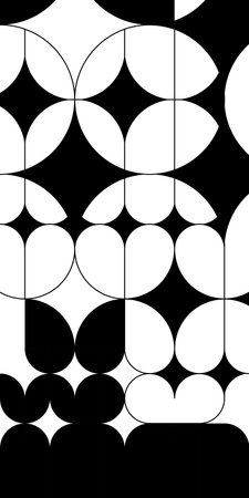 Stained glass window composition in Bauhaus style. Graphics black and white pattern of simple circle geometric shapes. The frame is a sample for artistic forging. Vectorのイラスト素材